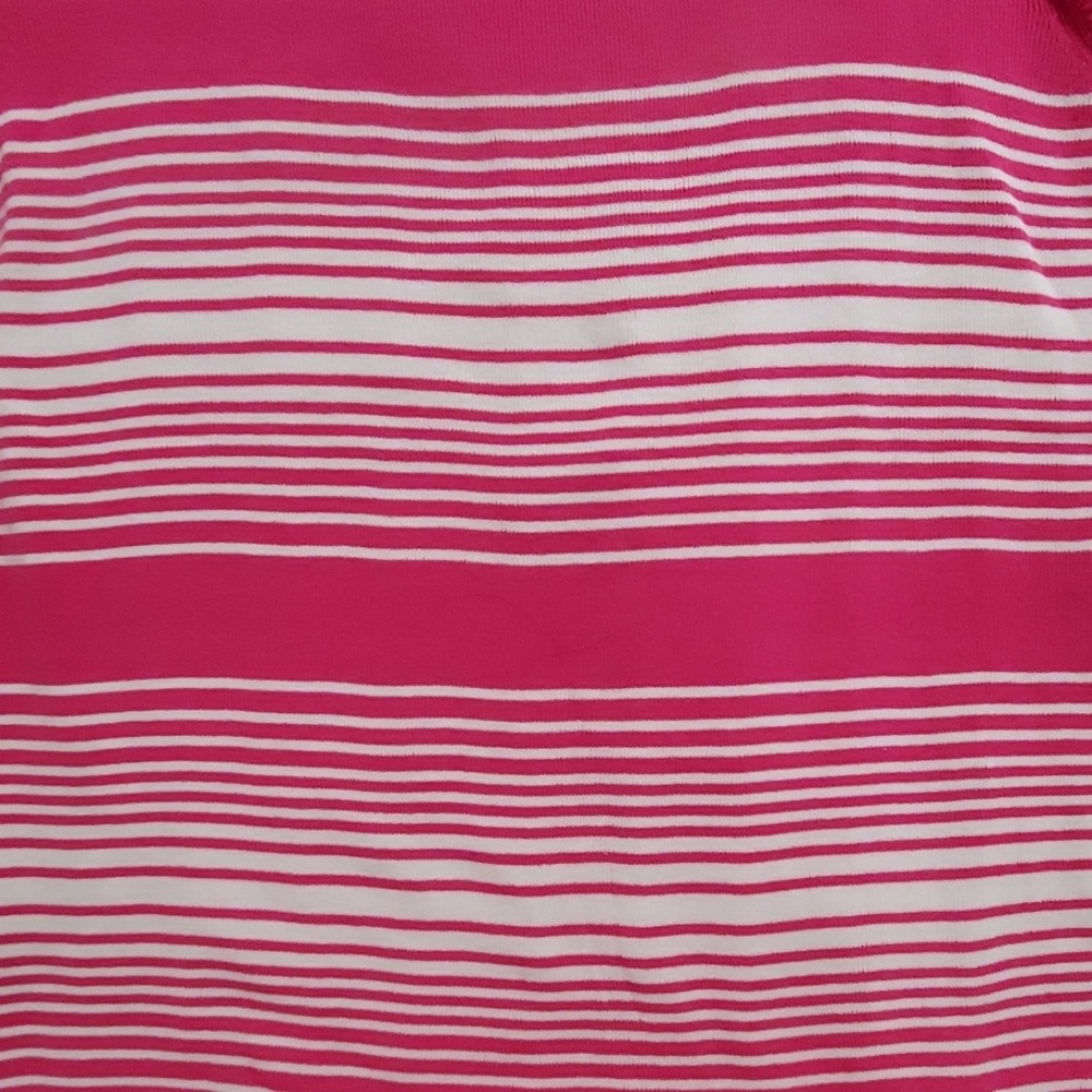 Sag Harbor Woman short sleeve pink and white striped sweater PLUS 1X - Picture 4 of 8